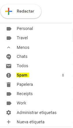 dónde está la carpeta de Spam en Gmail